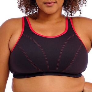 GODDESS women’s Wirefree Soft Cup Sports Bra black w red piping GD6910 34D NWT